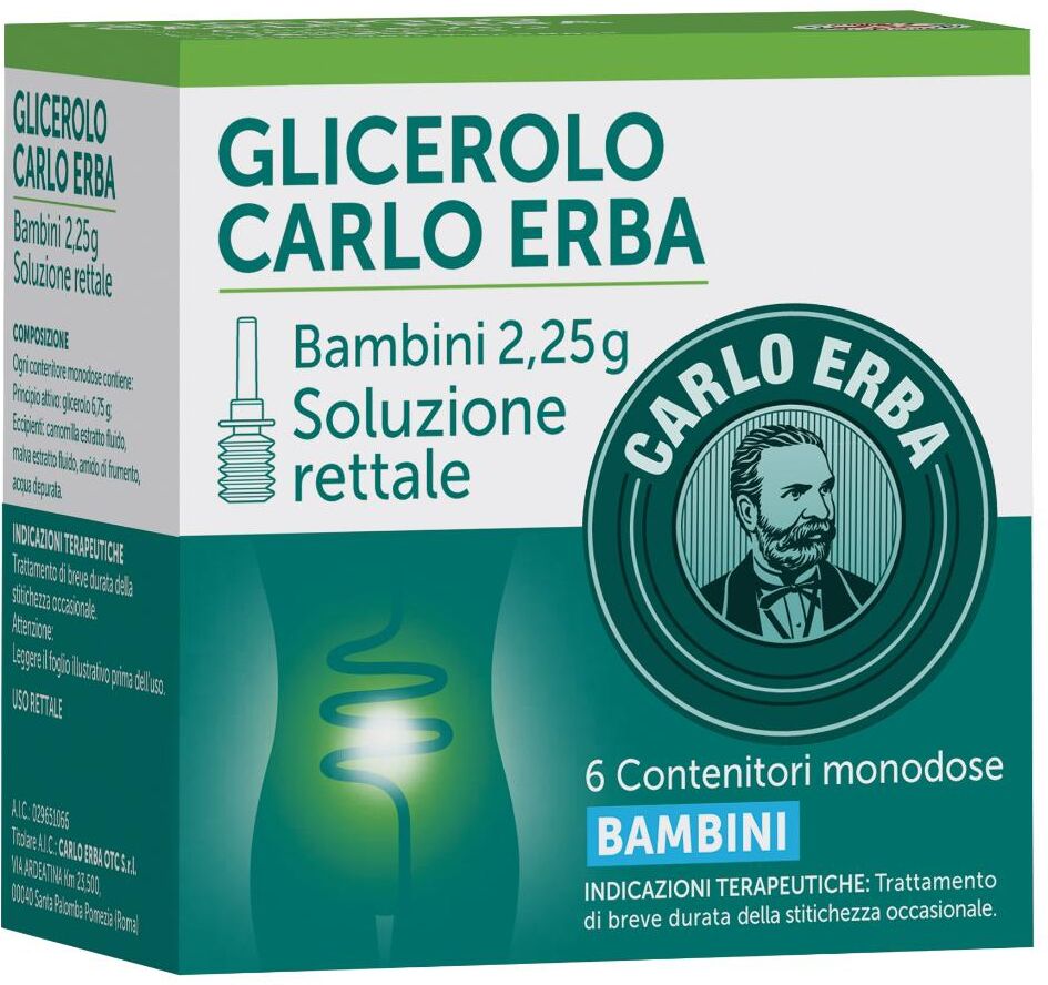 CARLO ERBA OTC Srl Glicerolo Bambini 2,25 g Soluzione Rettale, 6 Contenitori