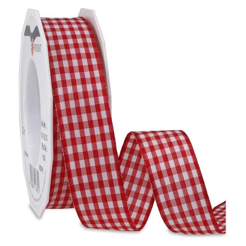 Präsent VICHY Geschenkband mit Drahtkante rot / weiss, 20 m Dekoband zum Verzieren & Basteln, 25 mm B (6192520-609)