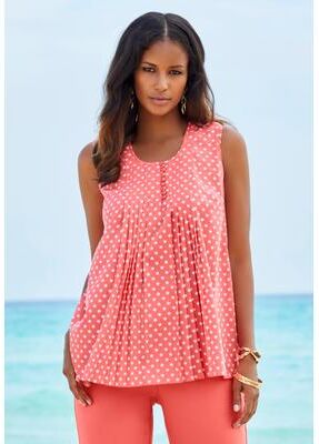 Plus Size Women's Pleated Tank by Roaman's in Sunset Coral Diamond Geo (Size 12 W) Top