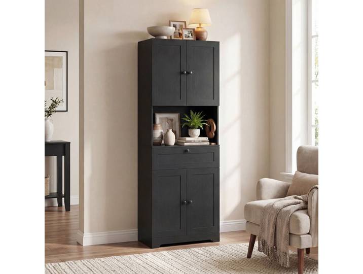 GIANTEX Armoire de Salle de Bain Haute Étagères Réglables Meuble Multi-Usage pour Cuisine Salon Buanderie Noir