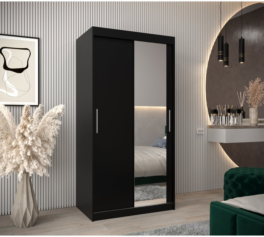 Latitude Run Etonbury 2 Door Wardrobe Black Matt 100cm W X 62cm D