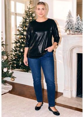 Plus Size Women's Maren Metallic Tee by Avenue in Metallic Black (Size 18)
