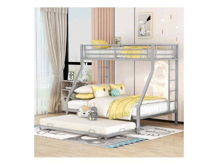 LuxusKollektion Metallbett Etagenbett Metall mit Ausziehbett Silber 200x140/90cm