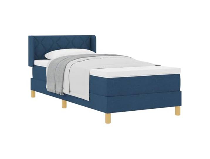 PUGYNBK Boxspringbett, Blau, 200 x 100 cm, mit Kopfteil aus Stoff Massives Kiefernholz, starre Lamellenbasis, verstellbares Kopfteil, moderner Stil
