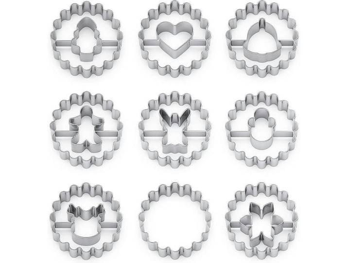 Keksausstecher Set 9 Stück Edelstahl Weihnachten Linzer, Silberfarben, Metall, 4.5x2.6x4.5 cm, Backen & Backzubehör, Keksausstecher