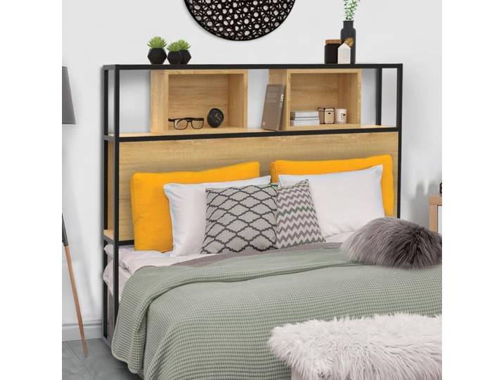 IDMARKET Tête de lit sur pied DETROIT 165 cm bois et métal noir design industriel