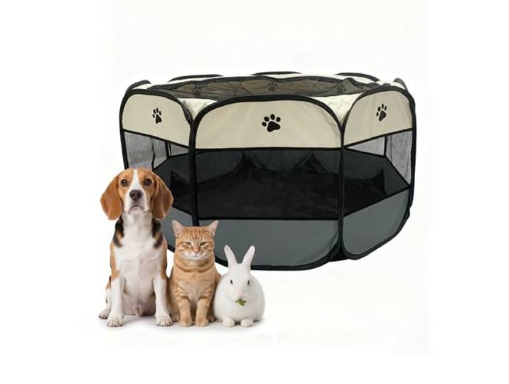 Relaxdays Enclos pour Chiots Pliable H x P 58 x 114 cm\, int./ext.\, Pop-up\, Parc Portable\, Polyester\, Multicolore