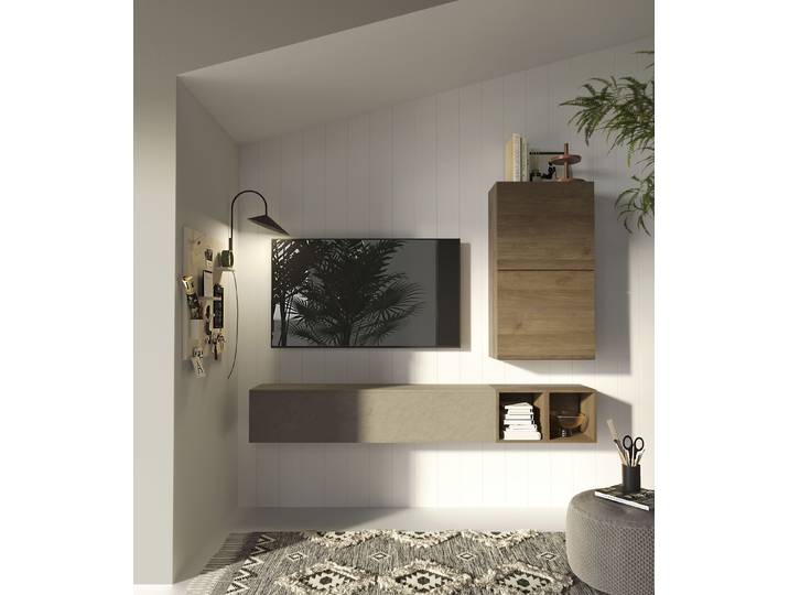 Wohnwand HOME AFFAIRE Infinity, 4tlg. Breite 194 cm, Höhe variabel, Wohnwand , grau (lehmfarben argilla, mercure nb holzstruktur), B:194cm H:160cm T:30cm, Kastenmöbel-Sets, Wohnwand, (Lowboard hängend, Würfelregal 2er Set, 2x Hängewürfel)