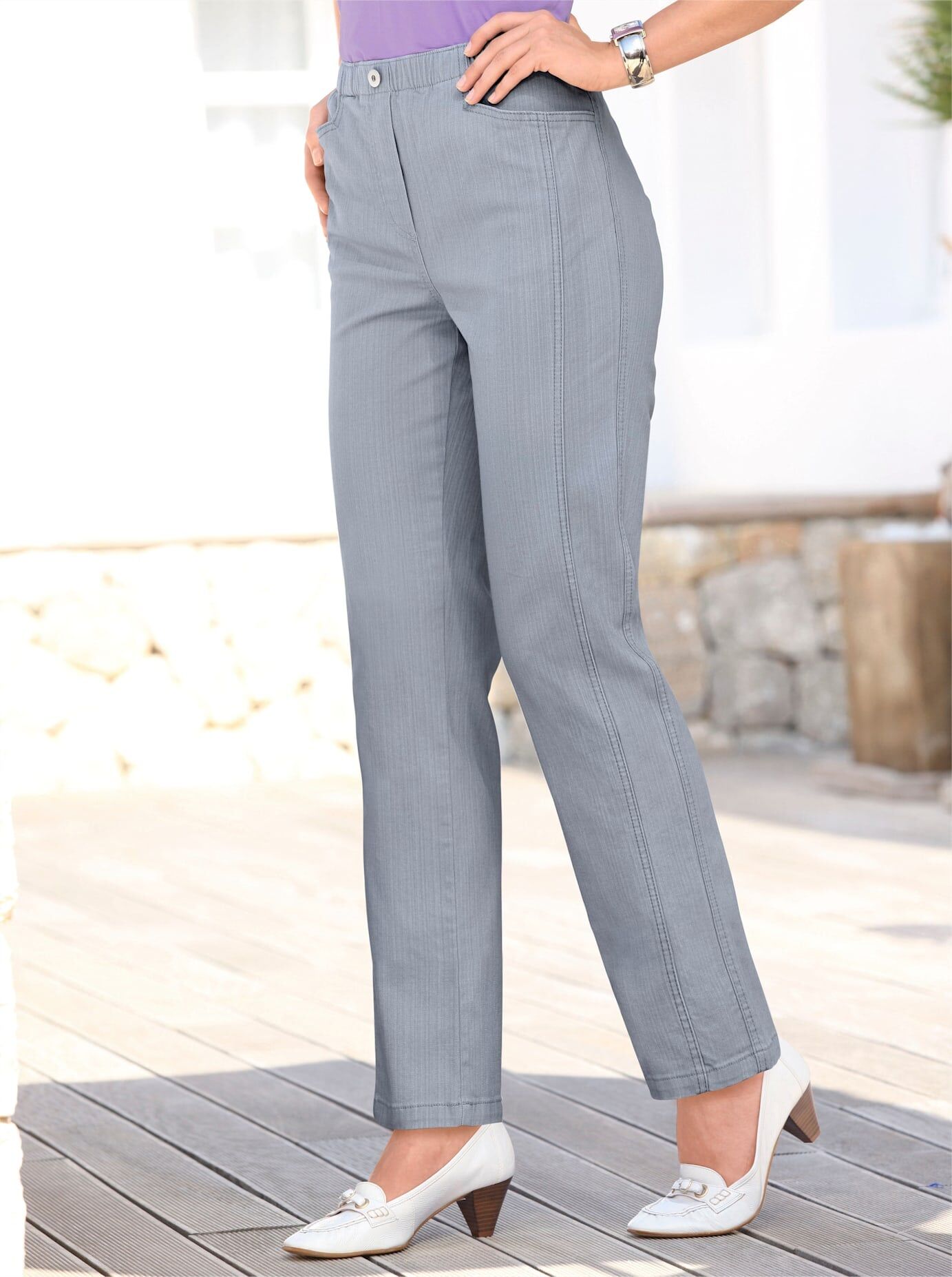 Schlupfjeans CASUAL LOOKS, Damen, Gr. 235, Extrakurzgrössen, grau, 96% Baumwolle, 4% Elasthan, unifarben, lang, Jeans Schlupfjeans grau 235, Extrakurzgrössen