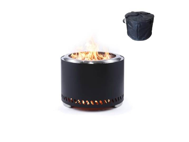 Relaxdays Feuerschale ohne Rauch, Edelstahl, HxD 35 x 49,5 cm, schwarz Aschebehälter & Tasche, rauchfreie Feuerstelle