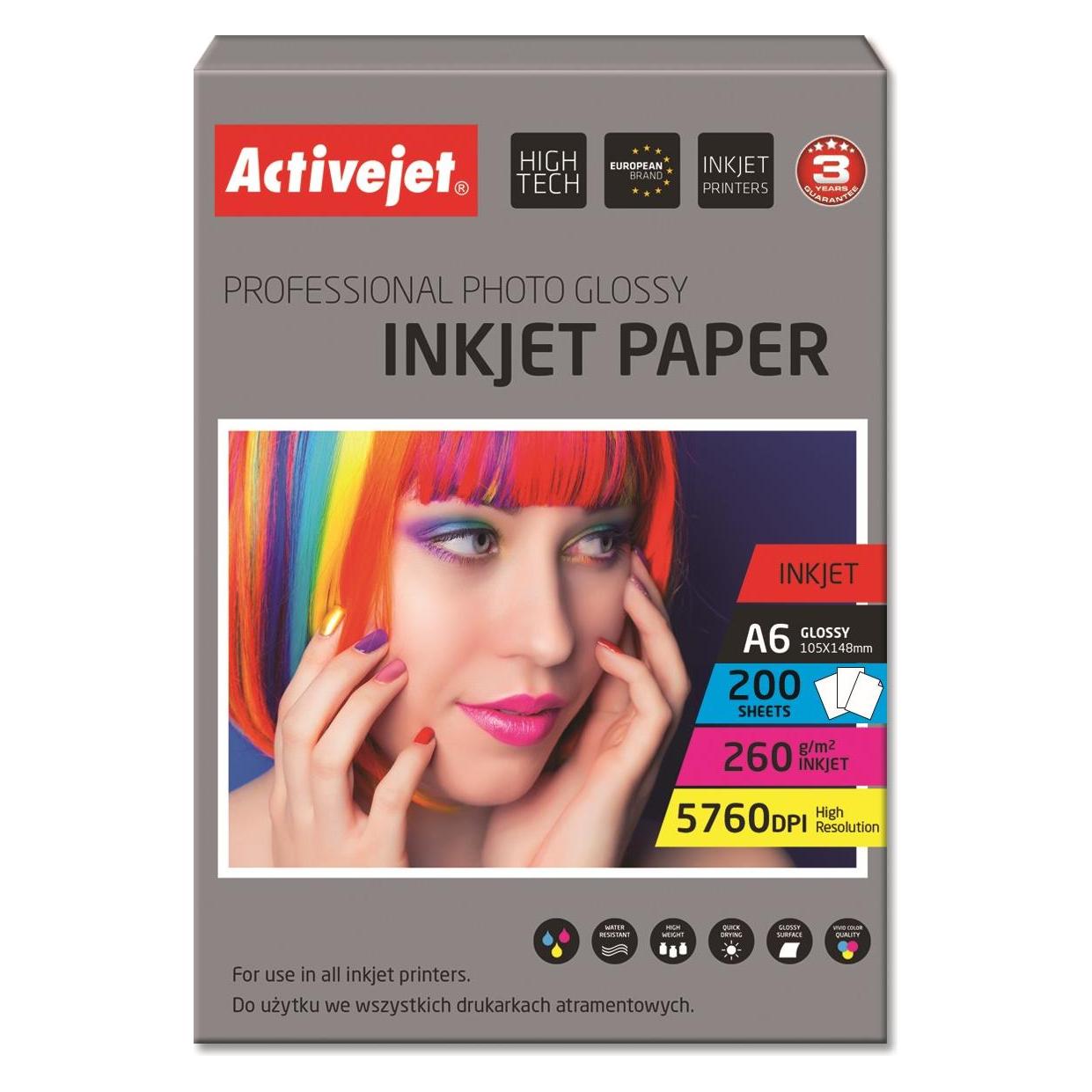 Activejet AP6-260GR200 Fotopapier Glanz (260 g/m², A6, 200 Stk.) (AP6-260GR200)