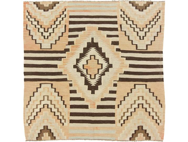 Kelim Afghan Heritage Teppich 141x143 Handgewebt Orientteppich Quadratisch Wolle