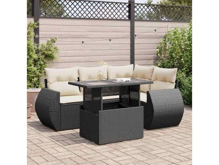 KTHLBRH Gartenmöbel-Set, 5-teilig, mit Kissen aus Polyrattan, Schwarz Sessel mit wasserdichter Aufbewahrung, Tisch mit verstellbarer Tischplatte, waschbare Kissen, lackierter Stahl