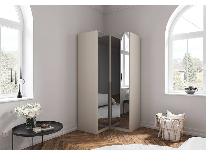 Eckschrank Alabama - Grauspiegel 100cm Beige/Kaschmir Aluminium