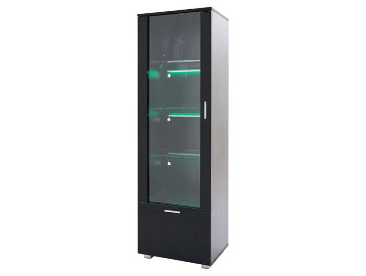 Vitrine Noire Haute Brillance Portes Acrylique Étagère LED Meuble pour Collection