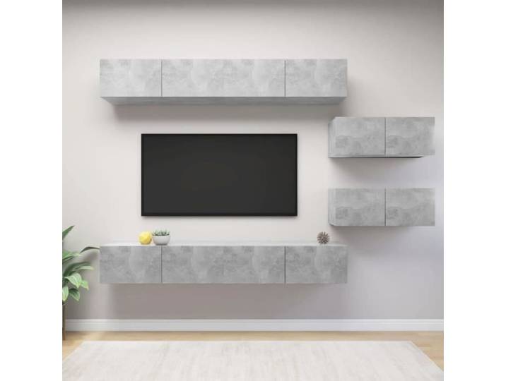 Ensemble de meuble TV suspendu OVONNI - Contemporain - Gris béton - Porte(s) et tiroir(s)