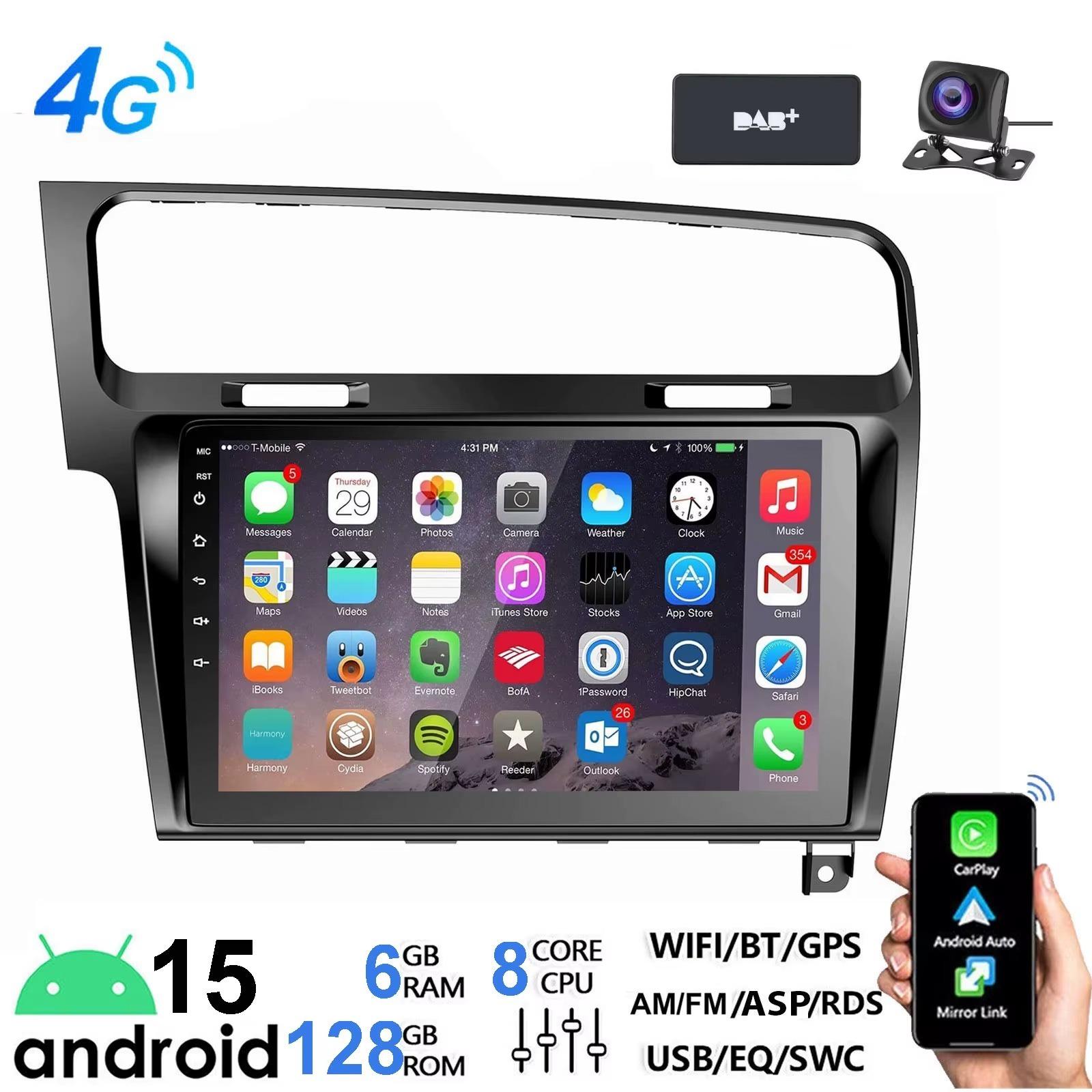 Autoradio für VW Golf 7 MK7 2013-2017 - 10-Zoll-Android-Multimedia-Player - 6 GB RAM/128 GB Speicher - Android 15/16 - Kabelloses Android Auto - AHD und DAB
