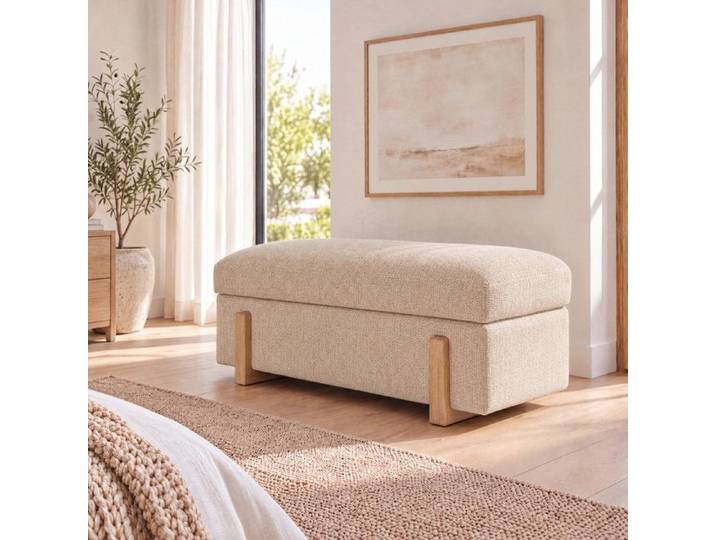 Wahson Banc de Rangement 110cm Bout de Lit Banc Moderne avec Pieds en Bois Banc Bout de Lit pour Chambre Salon Entrée Jaune