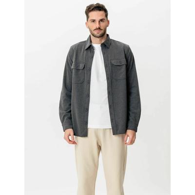 Langarmhemd TEESHOPPEN "TEESHOPPEN Shirt Performance", Herren, Gr. M, Normalgrößen, grau, Obermaterial: 75% Polyester, 22% Viskose, 3% Elasthan, Hemden