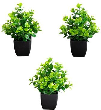 Nearly Natural 8-in Artificial Evergreen Boxwood Plant in Black Square Pot - Set of 3