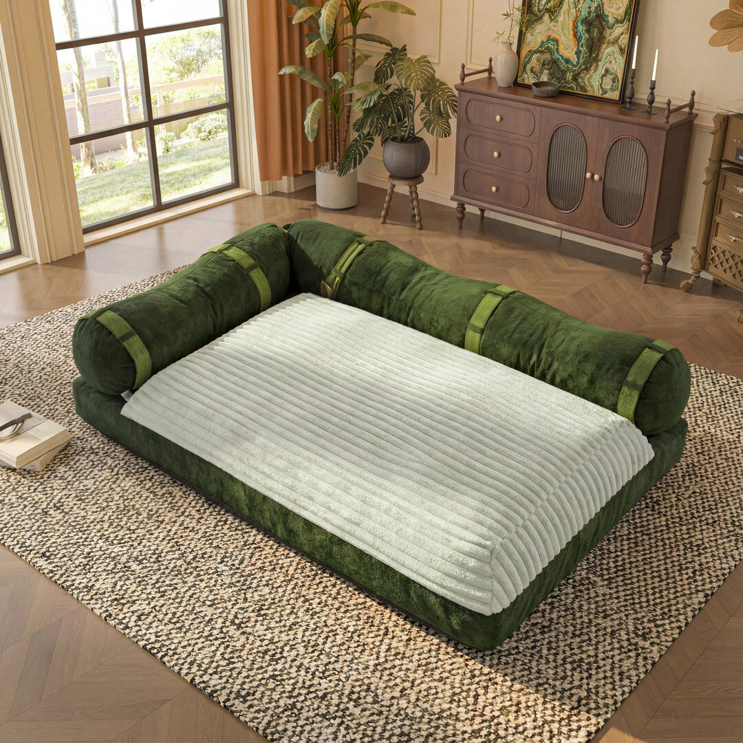 WOWMAX 180 cm Double Floor Couch Sofa Beige;Green 40cm H X 180cm W X 110cm L