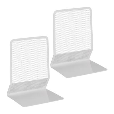 Relaxdays Buchstütze, 2er-Set, modernes Mesh-Design, Bücher und Ordner, Buchhalter HxBxT: 17x13,5x10,5 cm, Metall, weiß