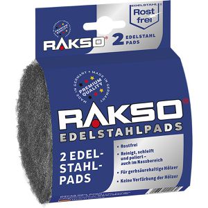 RAKSO Stahlwolle 725700, Edelstahl Pads, extra fein 00, zum Reinigen, Polieren und Schleifen, 2 Stück