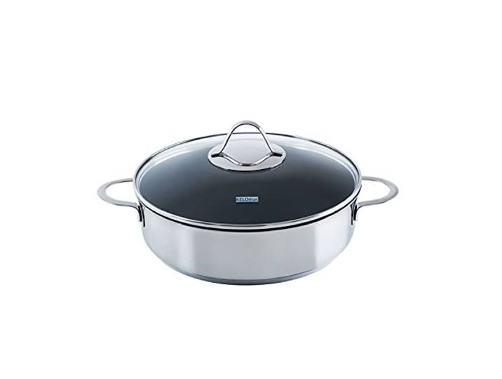 Kelomat, 3545-383, Perfekt Schmorpfanne mit Deckel, 28 cm Durchmesser, Edelstahl, induktionsgeeignet