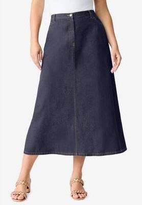 Plus Size Women's Plus Size Easy-Wear A-Line Skirt by Roaman's in Indigo Wash (Size 36 W) 100% Cotton Long Length