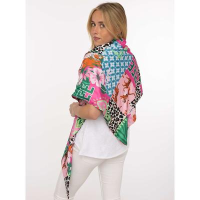 Dreieckstuch ZWILLINGSHERZ "Leo Jungle", Damen, bunt (grün), Web, Polyester, gemustert, mehrfarbig, Modetücher, auffälliger Leo-Mustermix, farbenfroh, glänzende Oberfläche