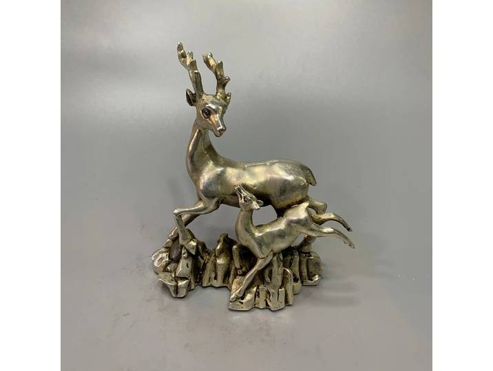 Ornement décoratif de sceau de cerf plaqué argent, cuivre blanc antique
