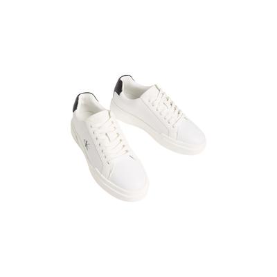 Plateausneaker CALVIN KLEIN JEANS "CHUNKY CUPSOLE LACEUP LTH", Damen, Gr. 38, Synthetik Textil, weiß (weiß, schwarz), Leder, Lederimitat, unifarben mit Farbeinsatz, Schuhe Plateausneaker, Schnürschuh, Halbschuh mit CK-Logoprägung