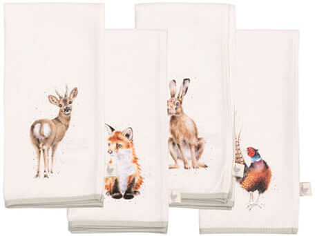Wrendale Designs 'Woodlanders' Set of 4 Animal Fabric Napkins