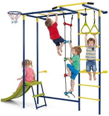 Costway 7-in-1 Swedish Ladder Wall Playset with Monkey Bars and Slide