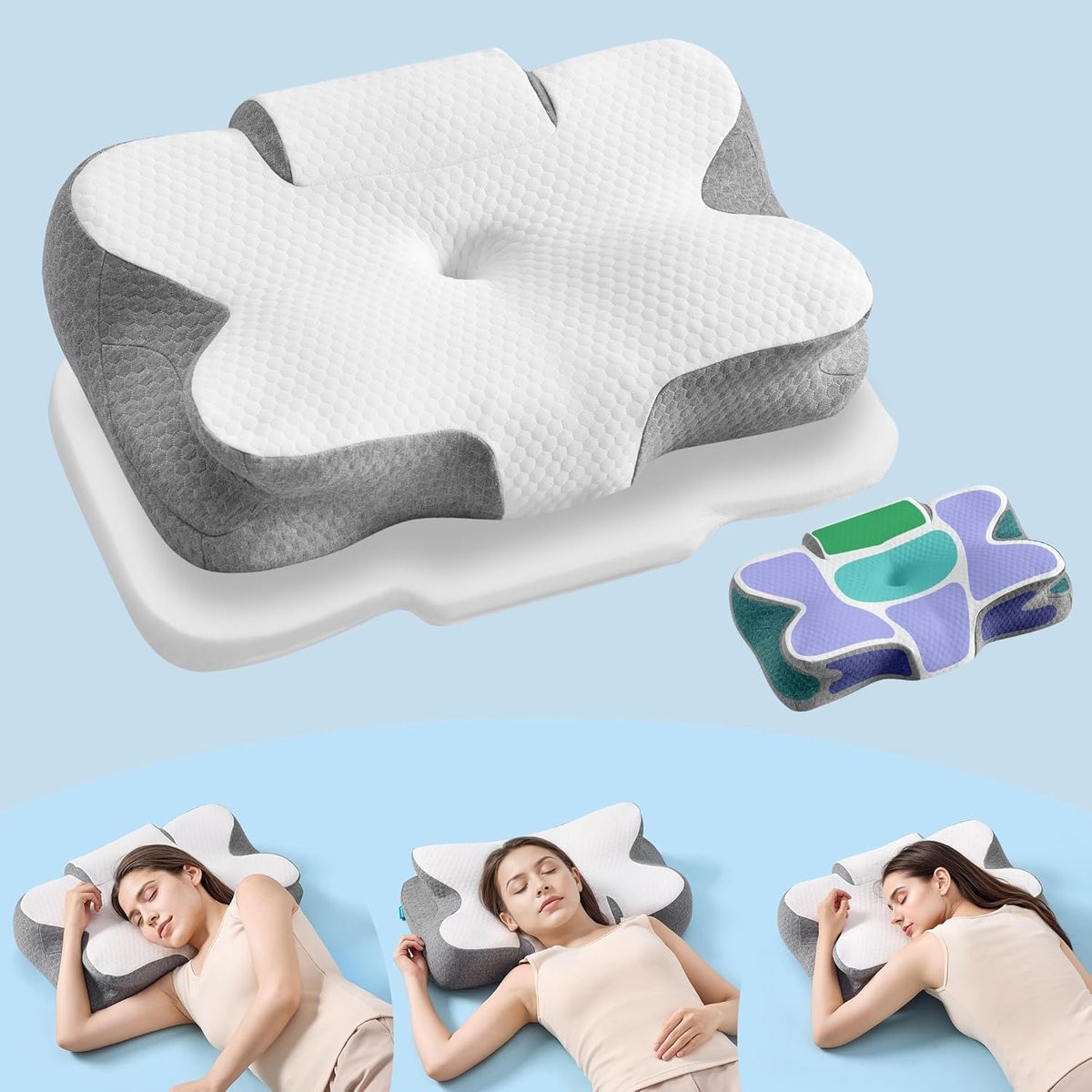 Songmics Ergonomisch Traagschuimkussen, In hoogte verstelbaar, Wolkenwit/Duifgrijs TBP051GZ02