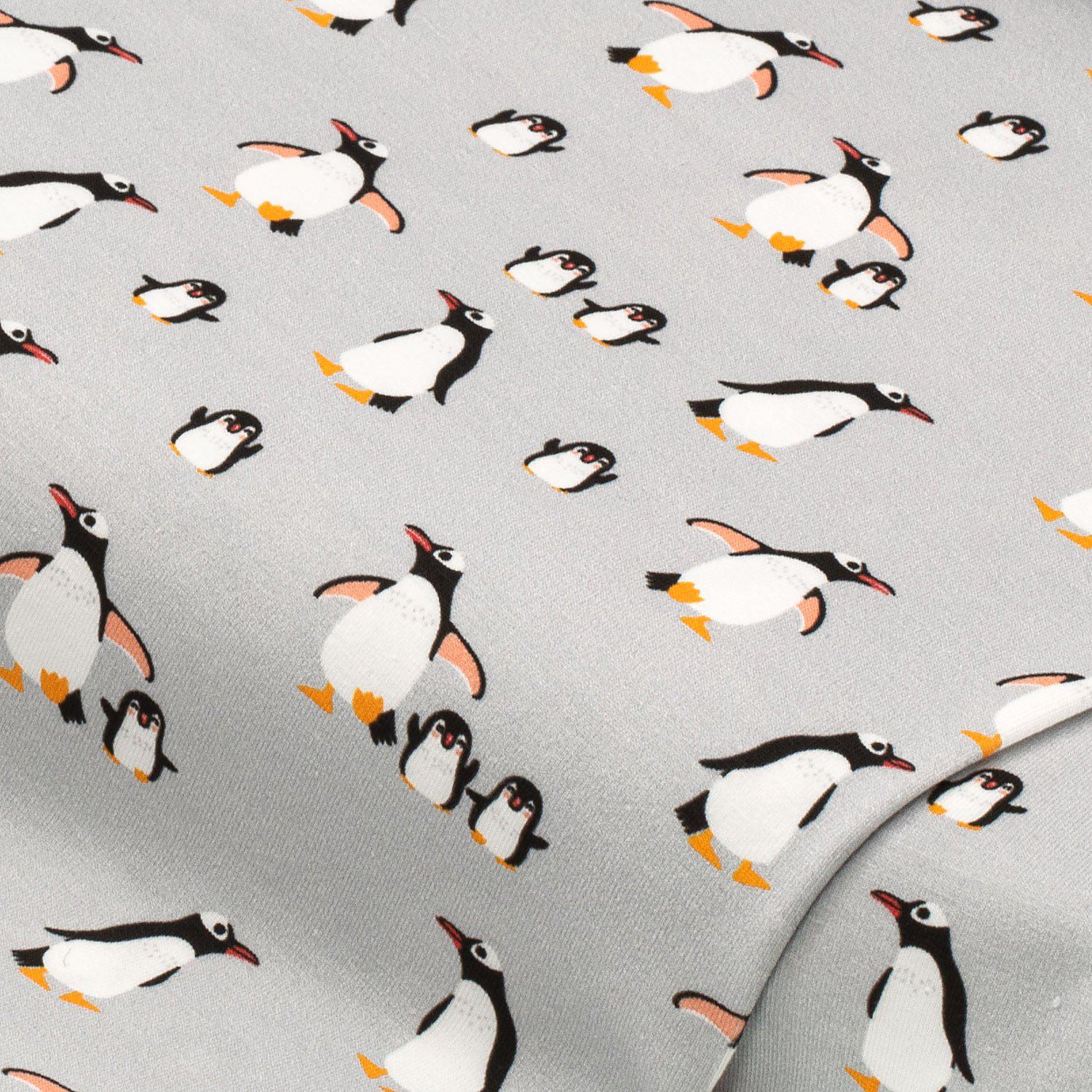 Baumwoll-Jersey "Pinguine" mit Elasthan, grau-color