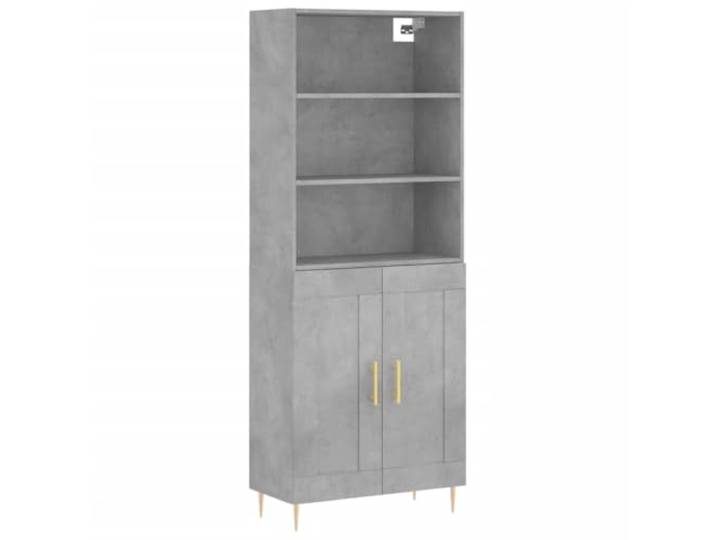 KGFHERENB Highboard Betongrau 69,5x34x180 cm Schrank Holzwerkstoff Metall Stilvoller Mehrzweckschrank fürs Wohnzimmer mit stabilen Metallfüßen, Türen und Stauraum für Alltagsgegenstände.