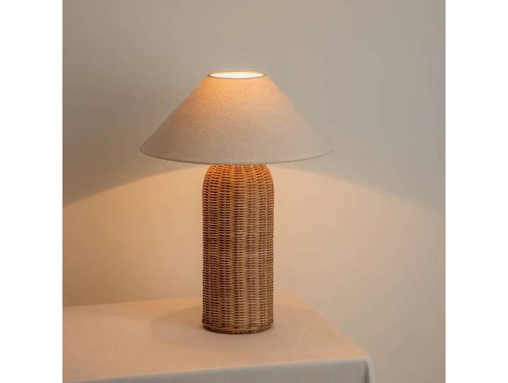 Lampe de table Ensia en rotin, style japonais Wabi Sabi, abat-jour en tissu, lampe de lecture pour chambre, lampe décorative, lampe d'ambiance