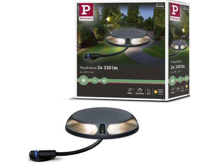 LED Sockelleuchte PAULMANN Plug & Shine , grau (anthrazit), H:3cm Ø:16cm, Leuchten, LED Sockelleuchte, LED-Modul, IP67 3000K 24V