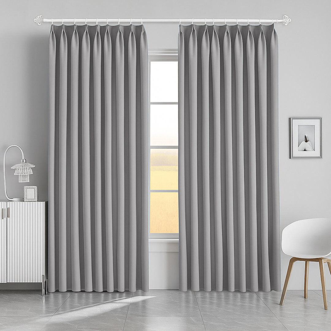 Aspire Homeware Hotel Style Polyester Room Darkening Pencil Pleat Curtain Pair for Luxury Bedroom Decor Light Grey 228cm Width x 183cm Drop