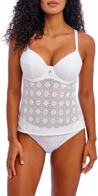 Nomad Nights Underwire Plunge Tankini Top by Freya Swim in White (Size 34 GG)