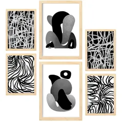POSTER Set Mit 6 Kaput Handwerk In Liebhaber Abstrakt Ästhetische Dekorative Gemälde Für Ihr Wohnzimmer Zuhause A3 & A4 Rahmen Aus Hellem Holz