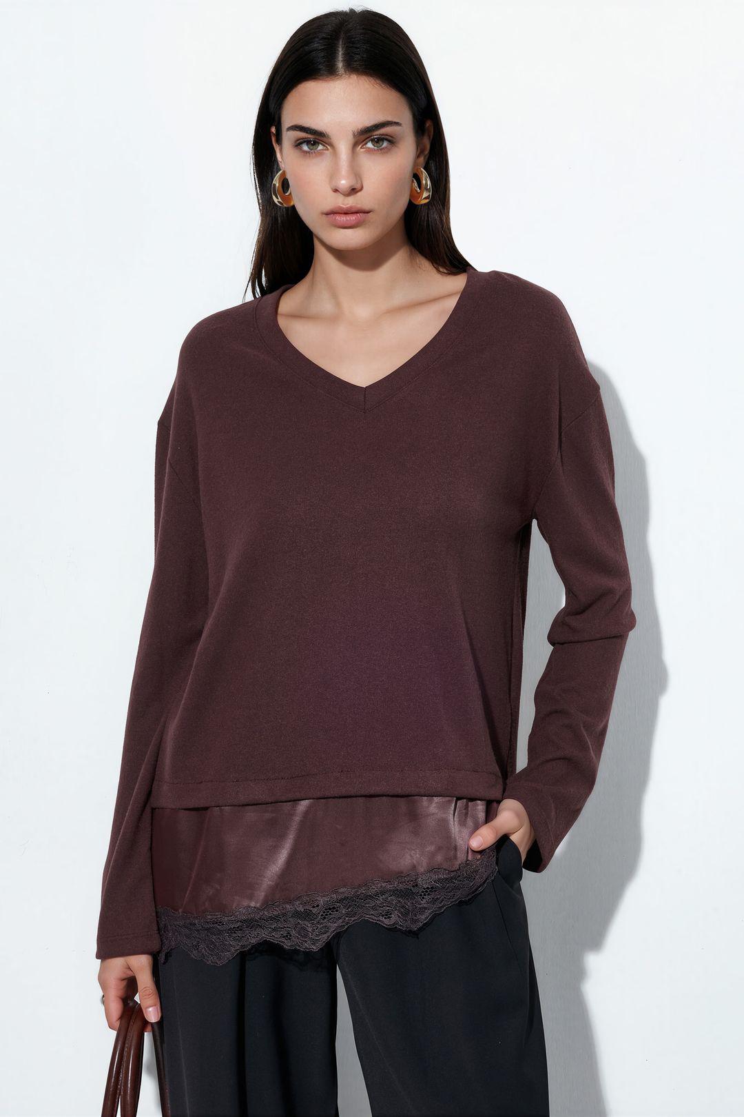 Damen V-Ausschnitt Strickpullover