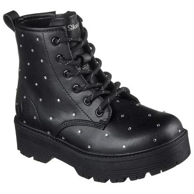 Schnürstiefel SKECHERS "GRAVLEN HI", Mädchen, Gr. 37, schwarz, Lederimitat, Schuhe Schnürstiefel, Boots mit Nieten, Größenschablone zum Download
