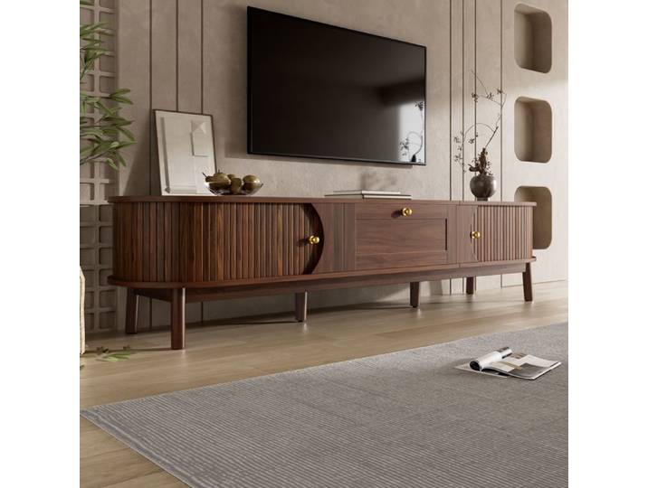 Meuble TV moderne - MODERNLUXE - 170x39 5x38cm - 1 tiroir+2 portes coulissantes - Finition bois - MDF - Marron