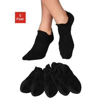 Sneakersocken LASCANA ACTIVE "Sneaker Socken Damen, Kurze Sportsocken, Lauf- Wandersocken", Damen, Gr. 39-42, schwarz (5x schwarz), Baumwolle, Elasthan, Polyamid, unifarben, elastisch, Socken Sneakersocken, mit Frottee Details