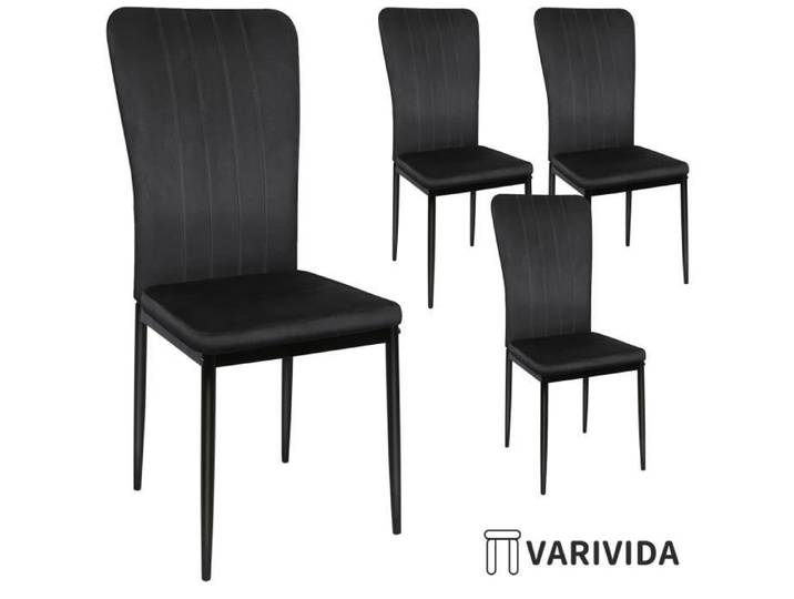 Chaises de salle à manger VARIVIDA - Lot de 4 - Velours noir - Dossier incurvé - Structure en fer