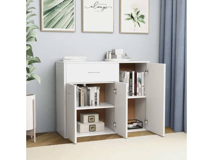 Commode/Buffet contemporain Blanc 88x30x70 cm Bois d'ingénierie LL0000002242
