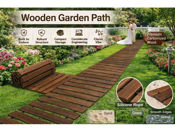 Tapis de marche enroulable en bois rétro pour jardin, terrasse extérieure, cour, balcon, terrasse, pelouse, camping, installation facile