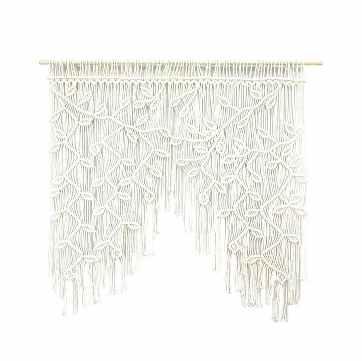 Macrame Kort Gordijn – Boho Stijl – Handgemaakt – Breedte: 100 cm, Hoogte: 100 cm – Beige – Voor Woonkamer, Deur of Kamerverdeler
